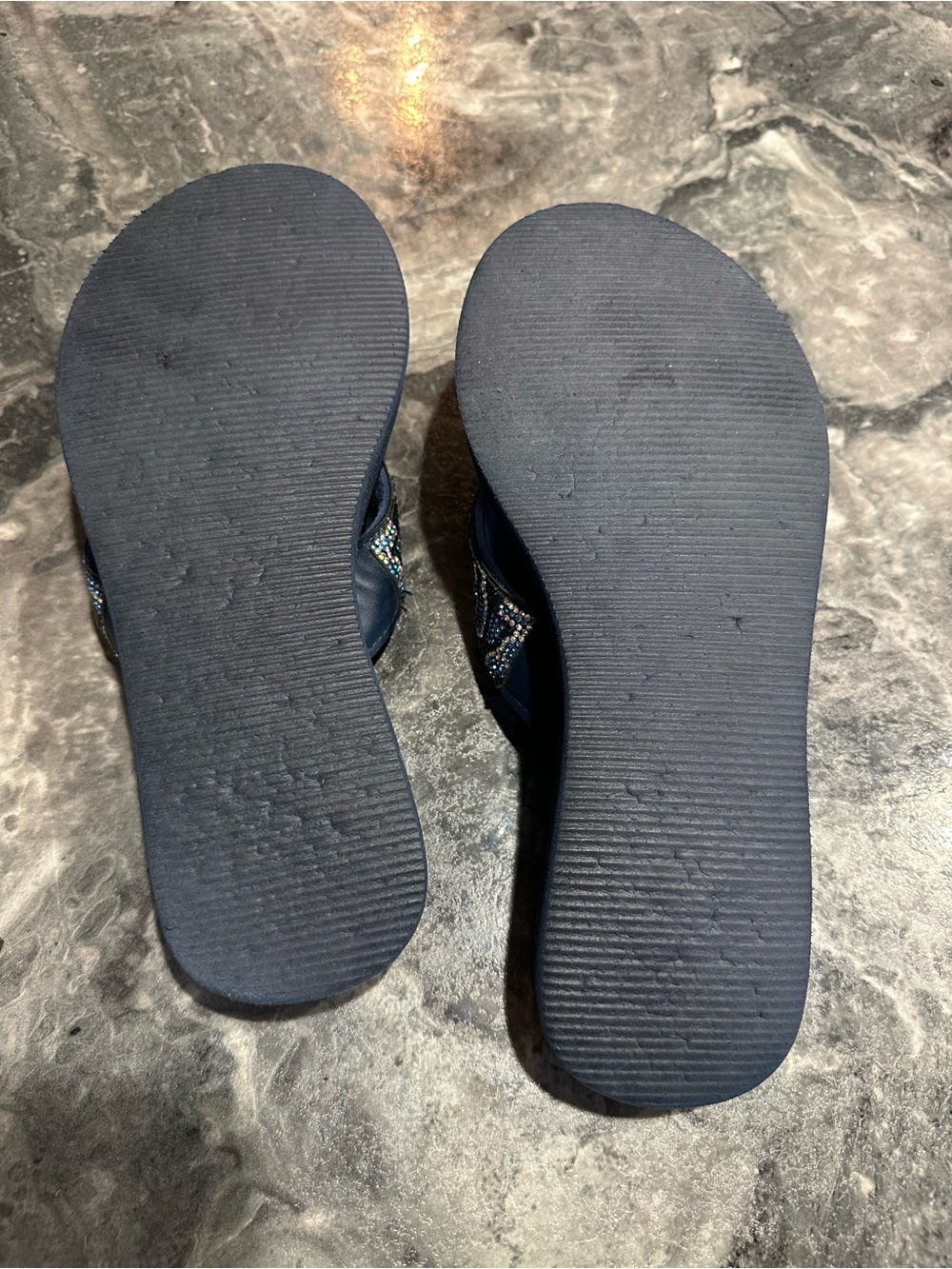 Mixit Navy Beaded Thong Sandals with Multicolor Crystal Accents - Picture 3 of 5